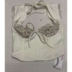 Marthea Women's Blouse Ivory Bustier Blouse size Small Open Back ‎ NEW